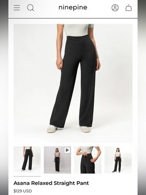 Ninepine Black Asana Relaxed Straight Pant, Extra Long (34”)
